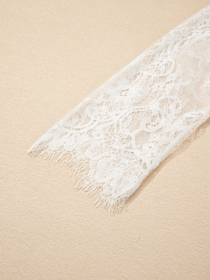 Lace Sleeve Faux Two-Piece Fuzzy Sweater