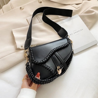 Women Leather Saddle Shoulder Bag | Crossbody Bag Black
