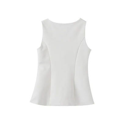 Women White Vest Skirt Suit | Two Piece Summer Office Slim Set