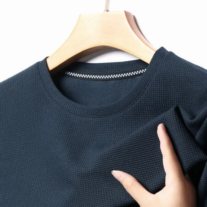 Men Waffle Round Neck Short Sleeve T-shirt | Summer Top