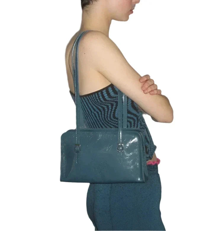 Women Leather Cylindrical Bag Blue