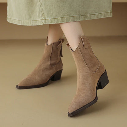 Women Suede Chelsea Boots | Pointed Toe Ankle Boots | Cowgirl Boots | Pointy Toe Wedge Heel