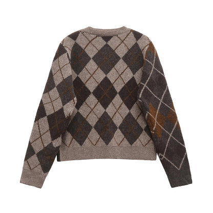 Women Argyle Knitted Cardigan | Diamond Pattern | Long Sleeved | Single Breasted Sweater