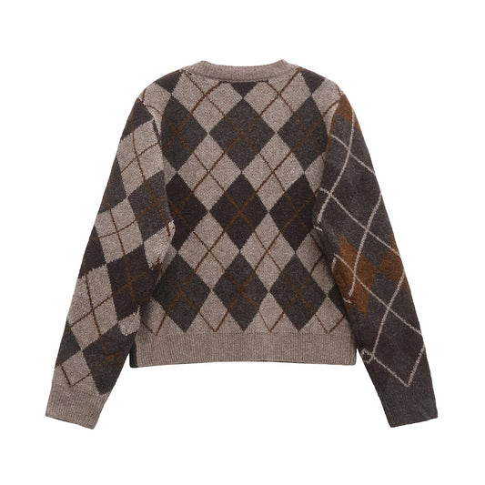 Women Argyle Knitted Cardigan | Diamond Pattern | Long Sleeved | Single Breasted Sweater