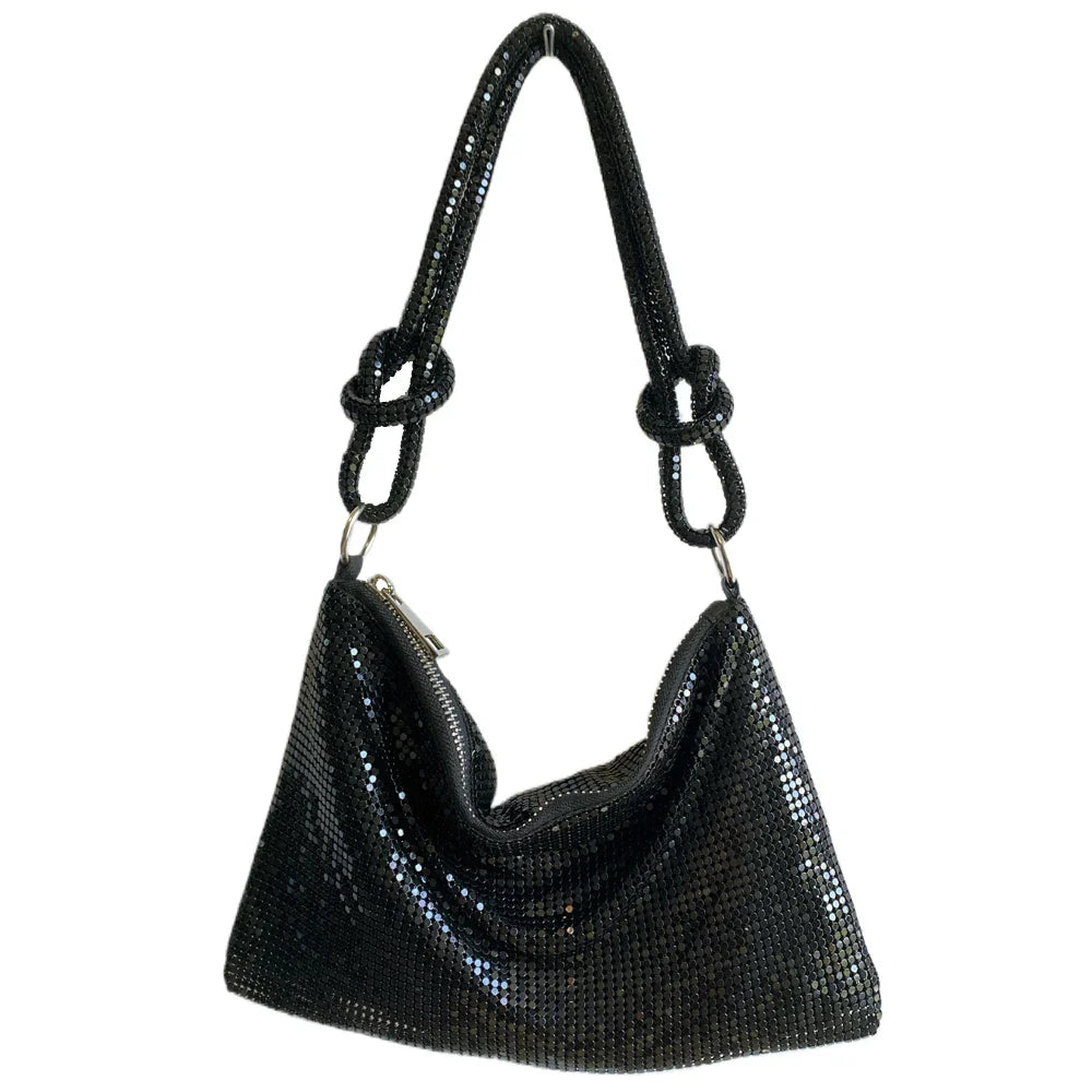 Women Soft Sequins Evening Bag | Shiny Shoulder Bag | Party Bag Black
