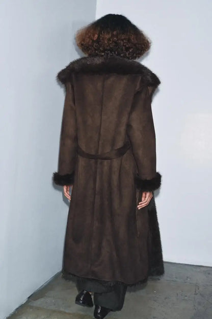 Women Winter Long Coat | Fur Collar | Belted | Mid-Length