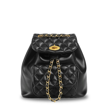 Women Leather Small Quilted Backpack | Drawstring Bag black