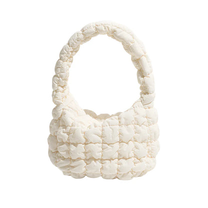 Women Small Puffer Bag | Fluffy Quilted Padding Handbag White 1