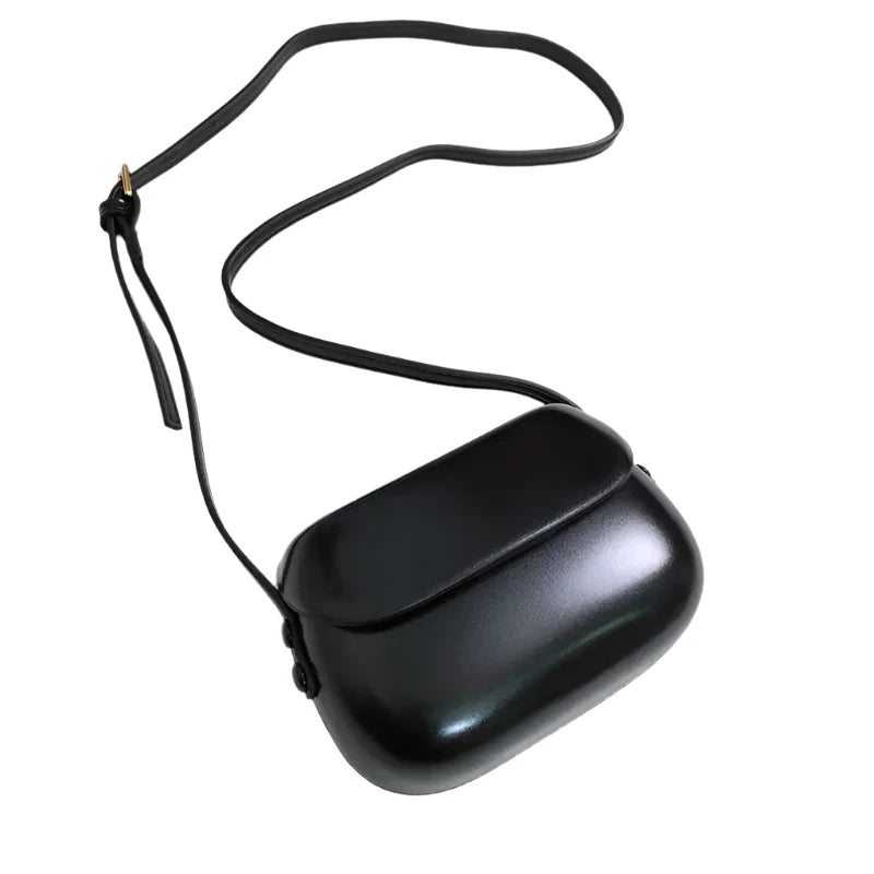 Women Small Shell Leather Crossbody Bag | Messenger Bag Black