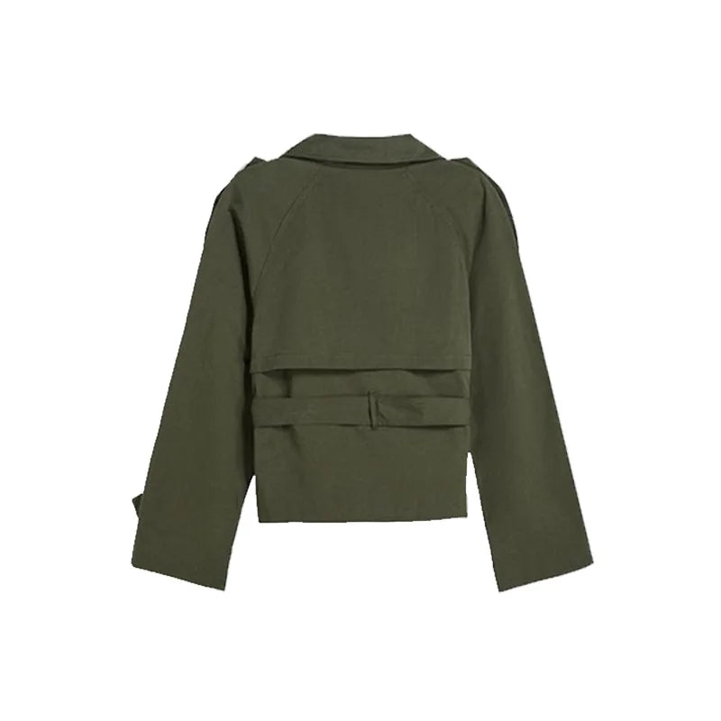 Women Belted Cropped Trench Coat | Autumn | Casual Stand Collar Coat