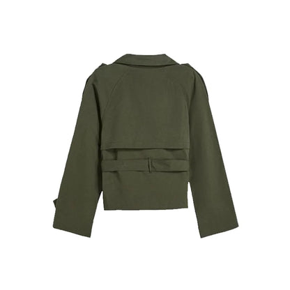 Women Belted Cropped Trench Coat | Autumn | Casual Stand Collar Coat