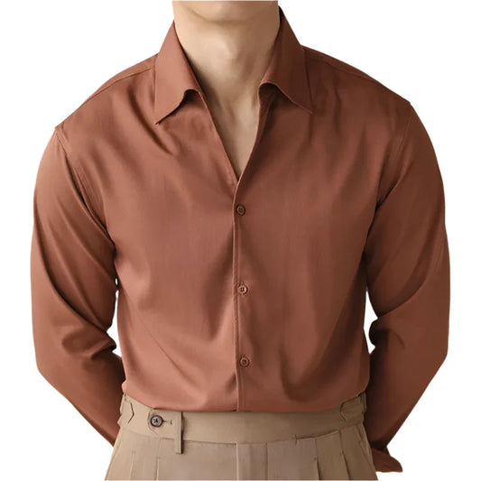 Men Business Long Sleeve Shirt | Office Shirt | Casual Slim Fit Top Rust