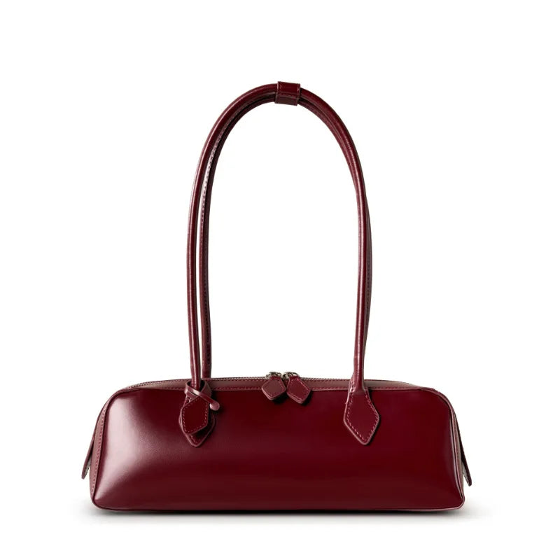 Women Leather Bag | Luxury Vintage | Long Shoulder Shopping Bag | Underarm Bag | Baguette Burgundy