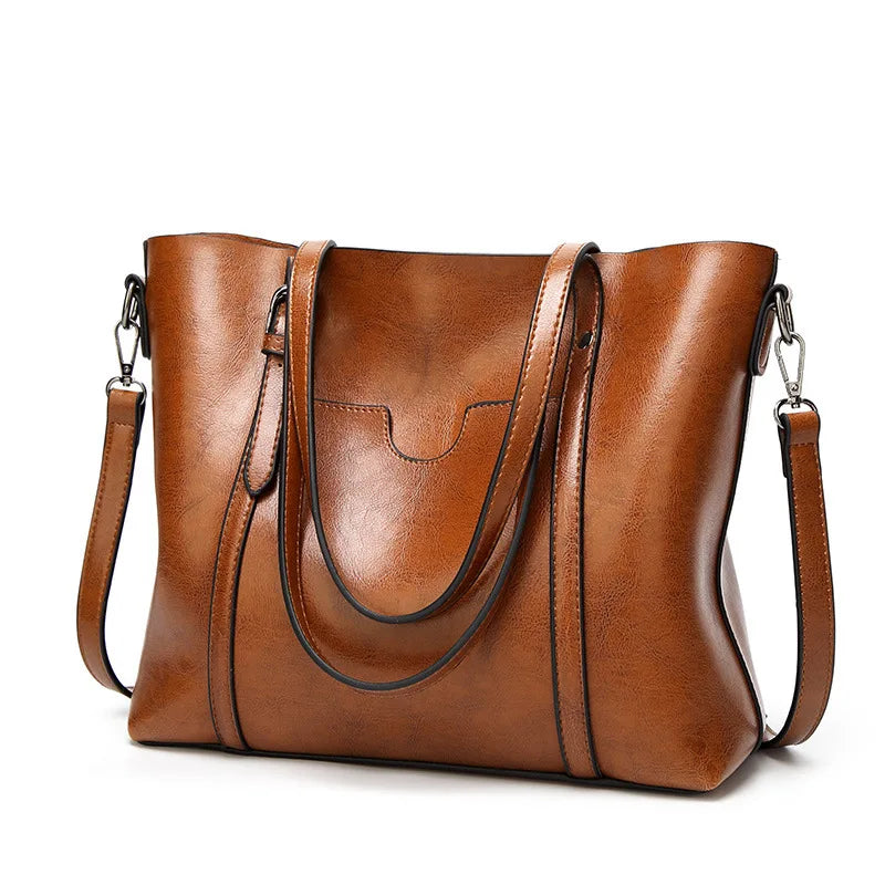 Women Tote Shoulder Bag | Oil Wax Leather Handbag Brown