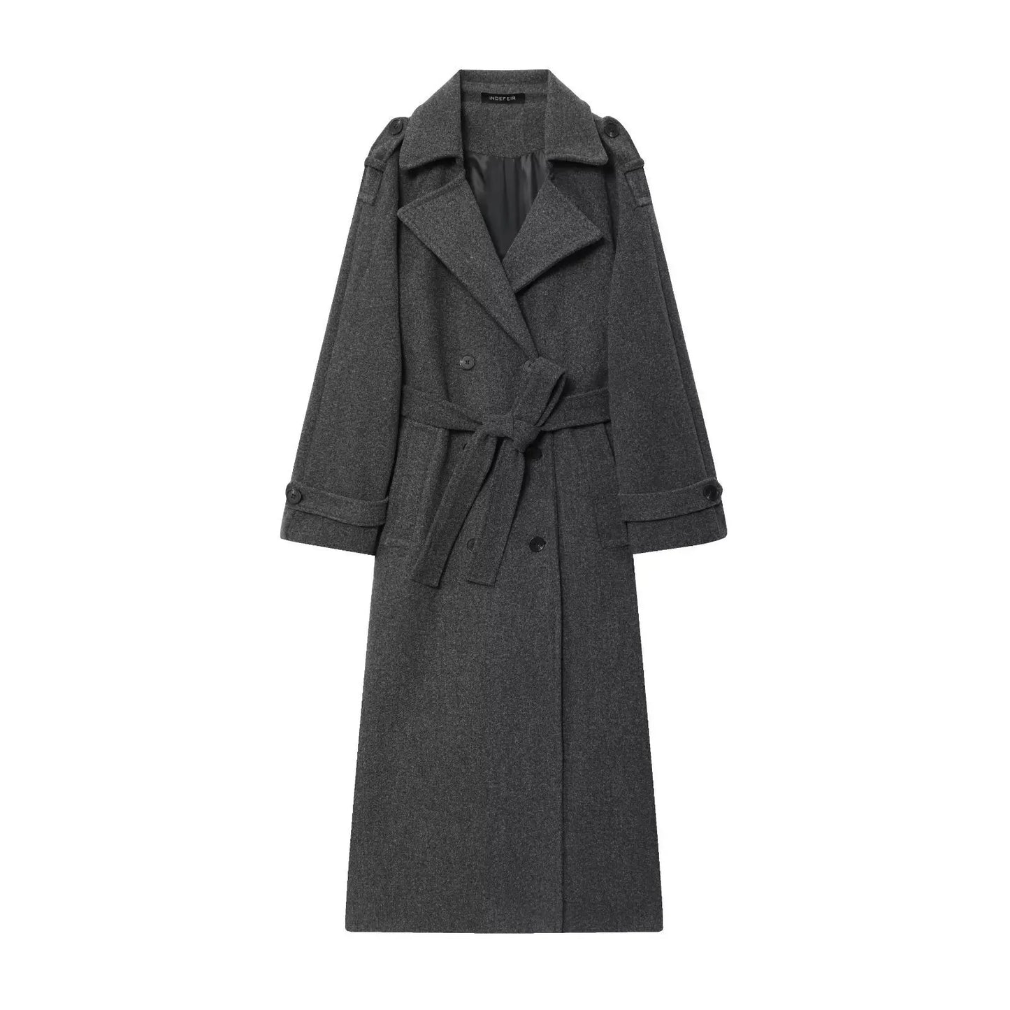 Women Burgundy Overcoat with Belt | Warm Winter Trench Coat Gray