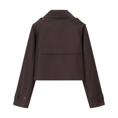 Women Cropped Trench Coat | Long Sleeve | Casual Classic