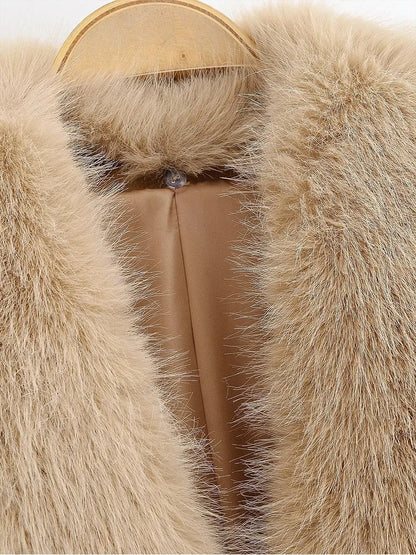 Women Suede Fur Collar Coat | Long Sleeve | V-Neck | Warm | Slim Fit Jacket | Winter | Party | Streetwear