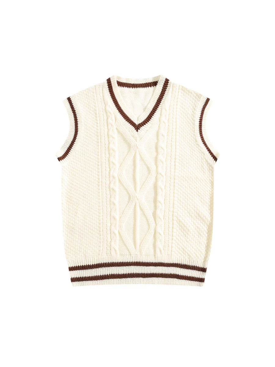 Men V-Neck Sleeveless Knitted Cashmere Vest | Wool Vest Sweater | British College Style Sweater Waistcoat apricot