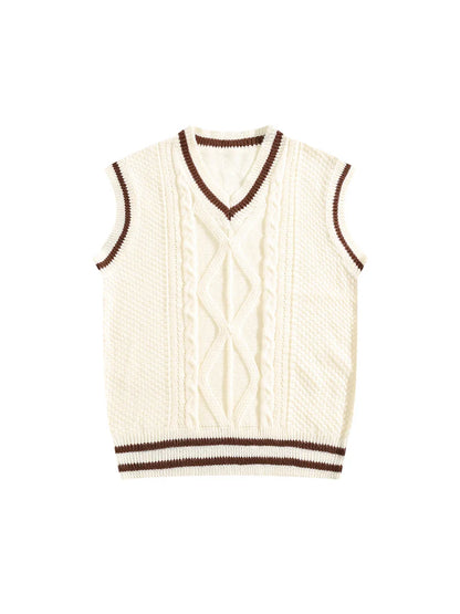Men V-Neck Sleeveless Knitted Cashmere Vest | Wool Vest Sweater | British College Style Sweater Waistcoat apricot