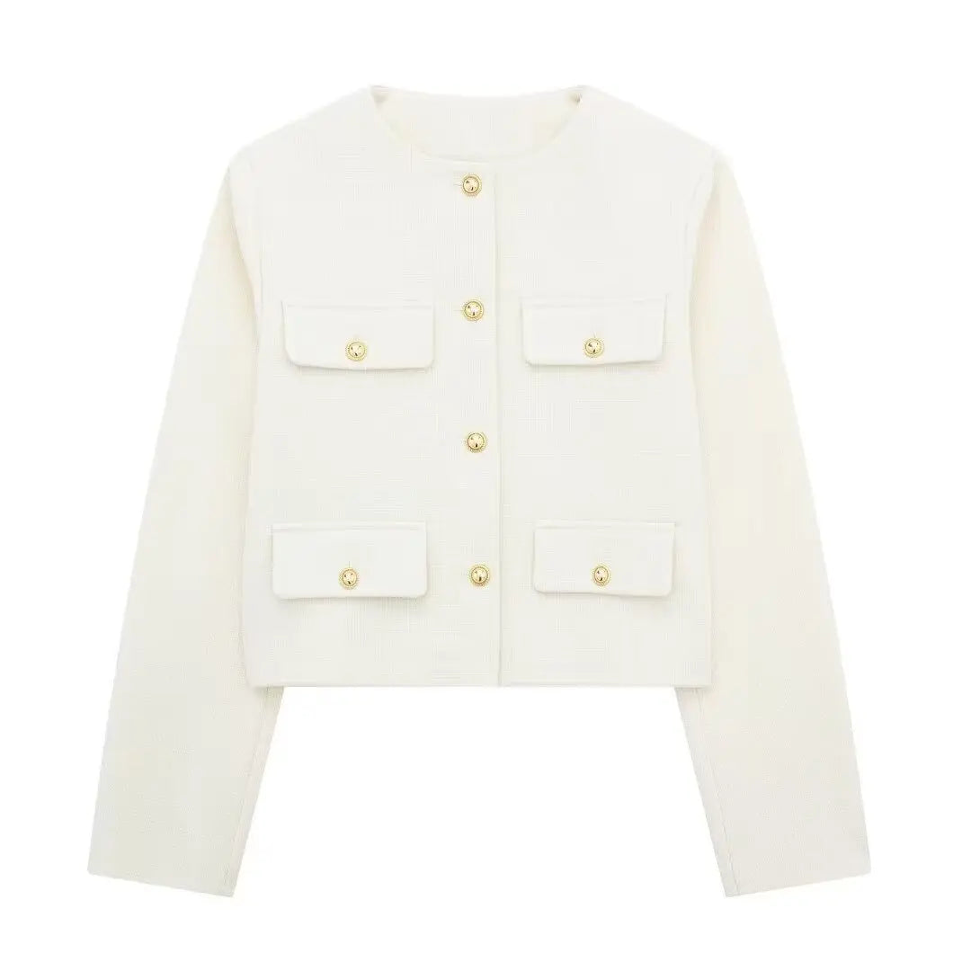 Women Bomber Cropped Jacket beige