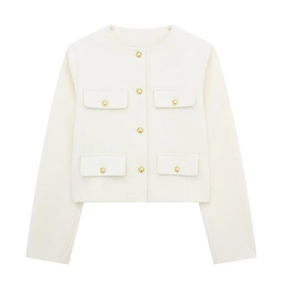 Women Bomber Cropped Jacket beige