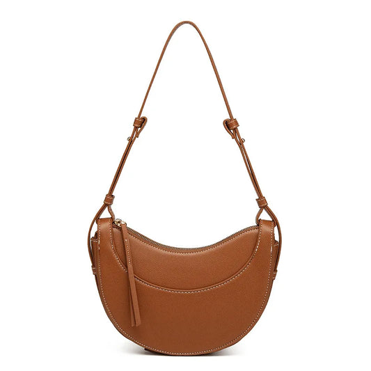 Women French Crescent Saddle Armpit Bag | Luxury Texture | Half Moon Crossbody Bag | Shoulder Bag Brown