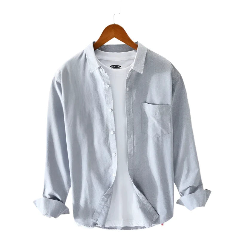 Men Oxford Vintage Shirt | Solid Long Sleeve Button Down Gray