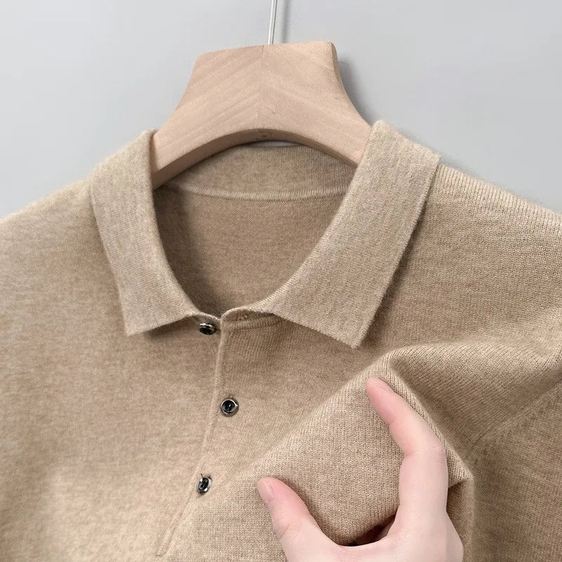 Men Pure Wool Sweater | Polo Knitted Pullover | Warm