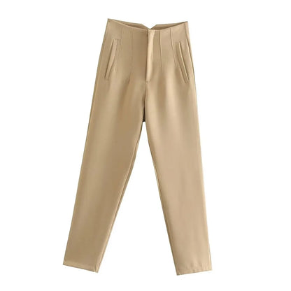 Women High Waisted Cropped Pants | Casual Office Pants Khaki