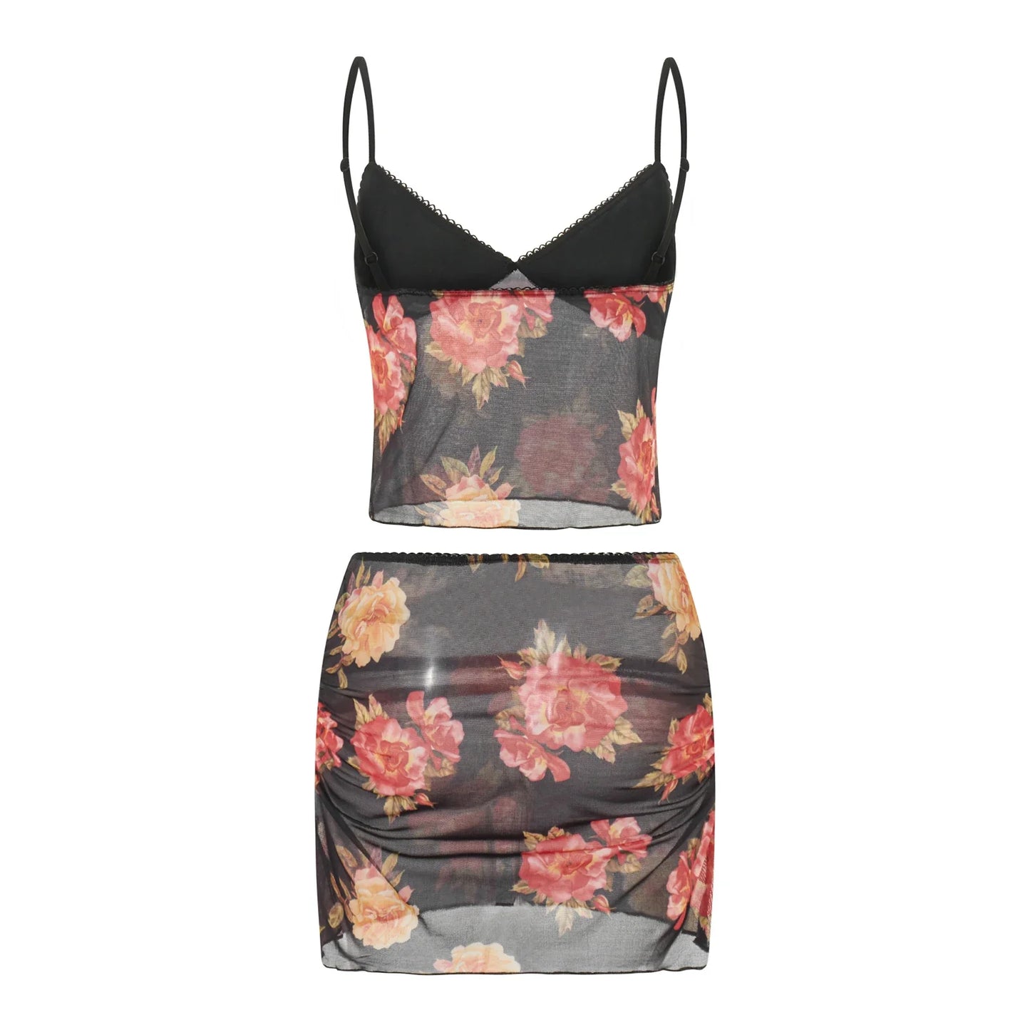 Women Floral Print V Neck Cami Top | Summer Set | Sleeveless | Mini Skirt | Two Piece
