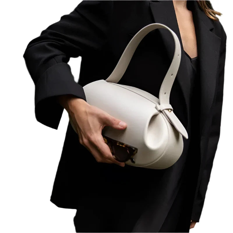 Women Minimalist Leather Satchel Bag white