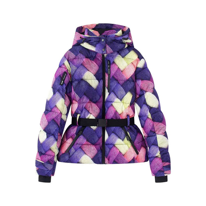 Women Winter Windproof Skiing Jacket | Padded Sport Parkas Jacket | Belt | Hooded | Thick | Warm | Pockets Purple
