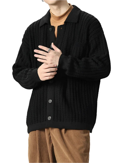 Men Warm Knitted Cardigan | Pleated Soft Turn-Down Collar Knitwear