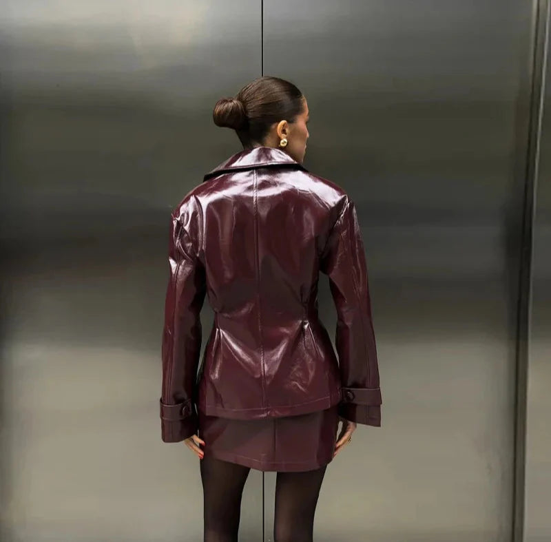 Women Vintage Leather Jacket | Skirt | Set | Vintage Short Leather Skirt
