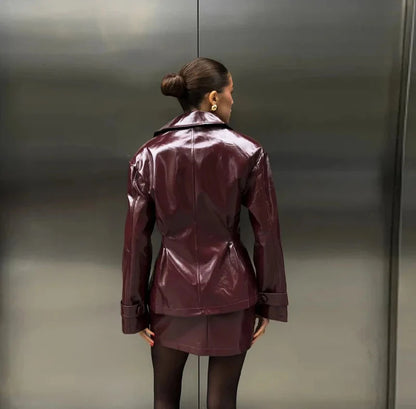 Women Vintage Leather Jacket | Skirt | Set | Vintage Short Leather Skirt
