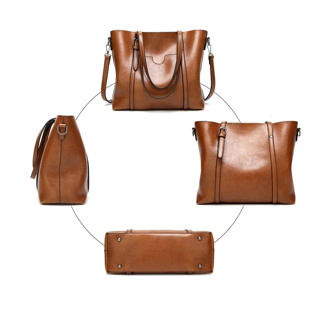 Women Tote Shoulder Bag | Oil Wax Leather Handbag