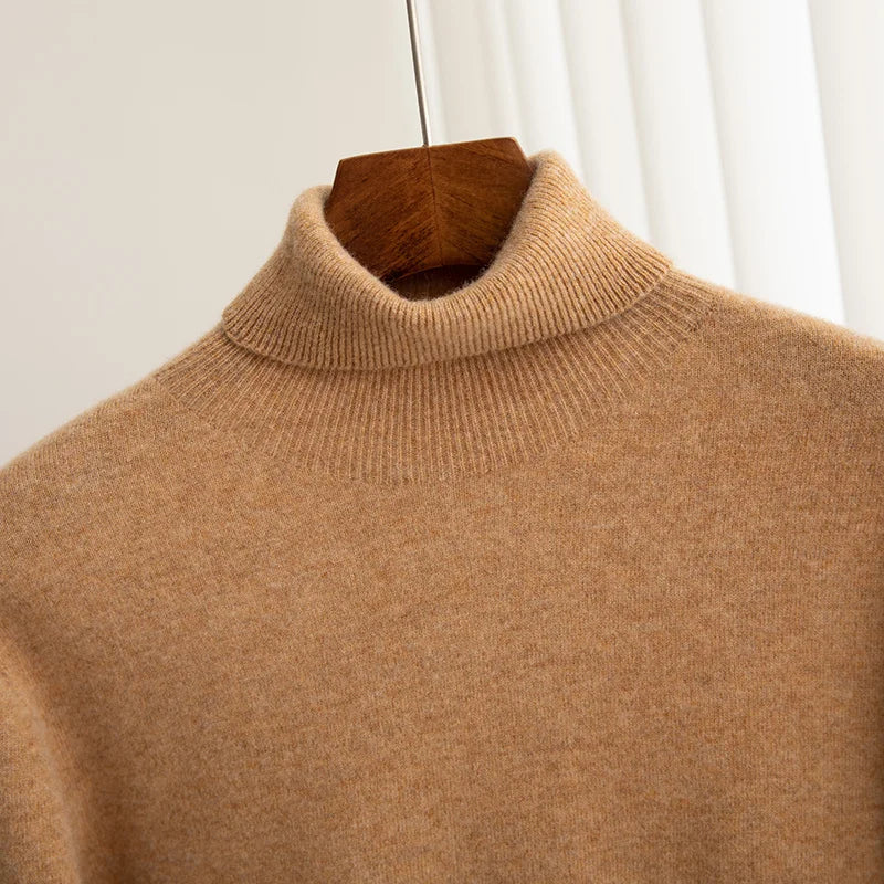 Men Merino Wool Turtleneck Knitted Pullover | Merino Wool Sweater | Cashmere Warm Knit Top
