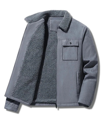 Men Suede Warm Fleece Jacket | Thick Casual Windbreaker | Parka Zipper Cargo Gray