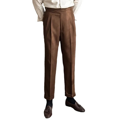 Men Vintage British Style Suit Pants | High Waisted Straight Pants | Smart Casual High Waist | Adjustable Pants