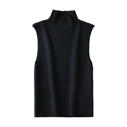 Women Knitted High Neck Top | Classic Ribbed Sleeveless Knit Top | Chic Vest Top Black