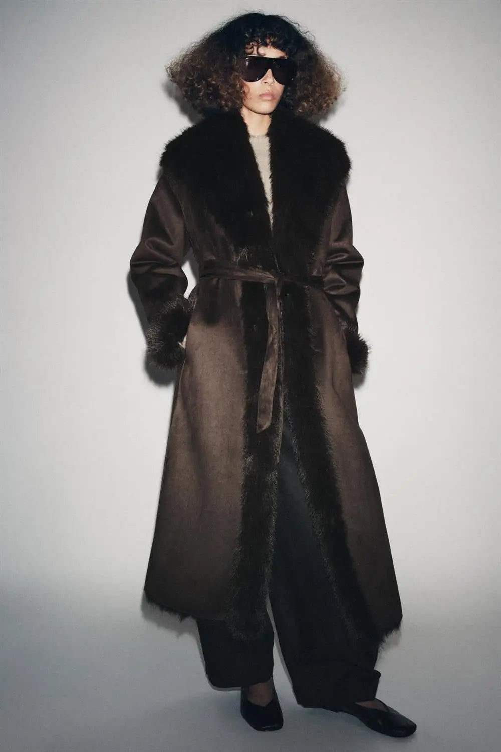 Women Winter Long Coat | Fur Collar | Belted | Mid-Length