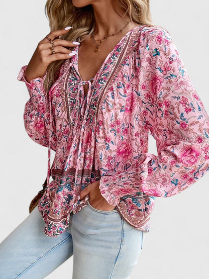 Sienna | Women's Floral Boho Blouse V-Neck Puff Sleeve Top