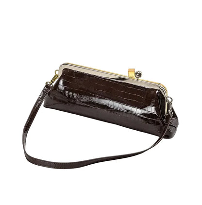 Women Leather Kiss Lock Bag | Long Clutch Bag | Luxury Shoulder Bag | Elegant Party Purse | Underarm Bag