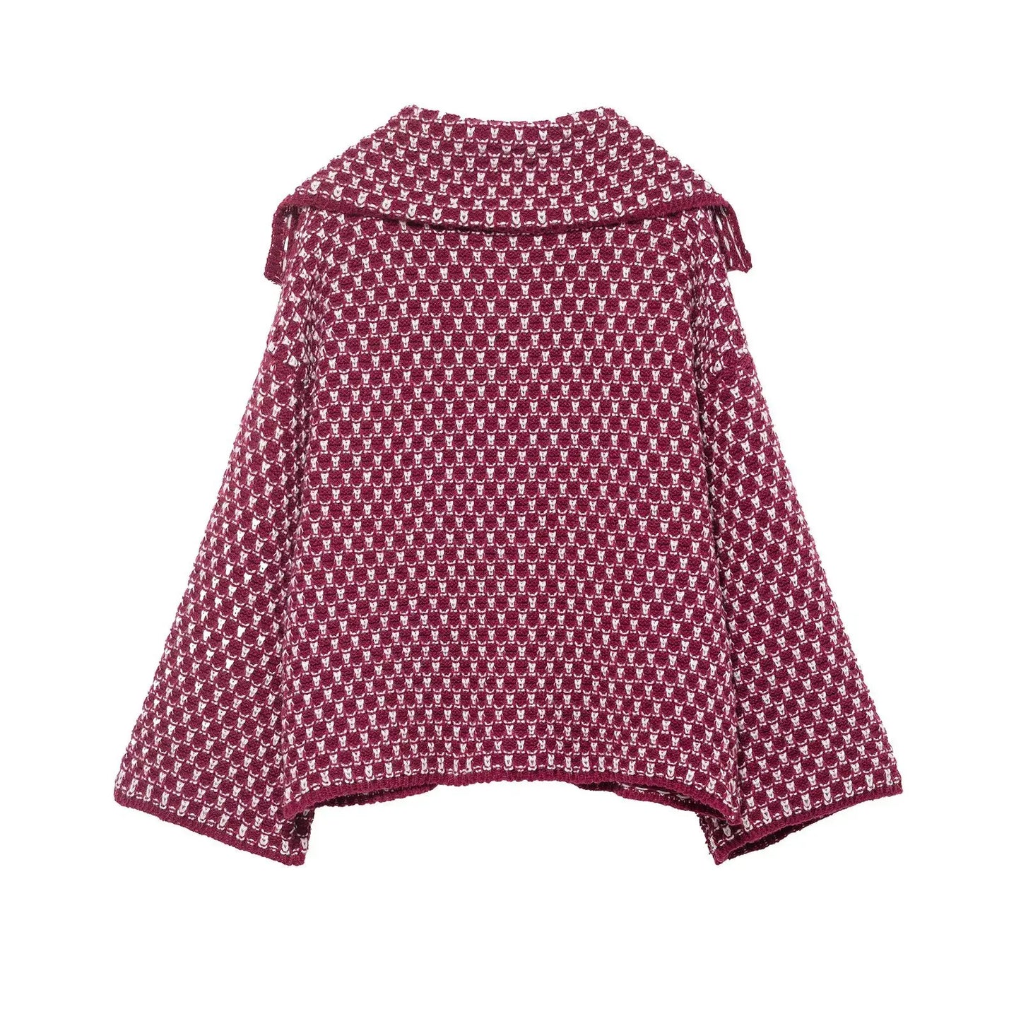 Women Oversized Knitted Jacket | Large Collar | Street Style | Geometric Pattern