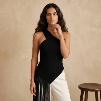 Women Tassel Knitted Top | Sleeveless | Holiday | Summer | Asymmetrical Party Top