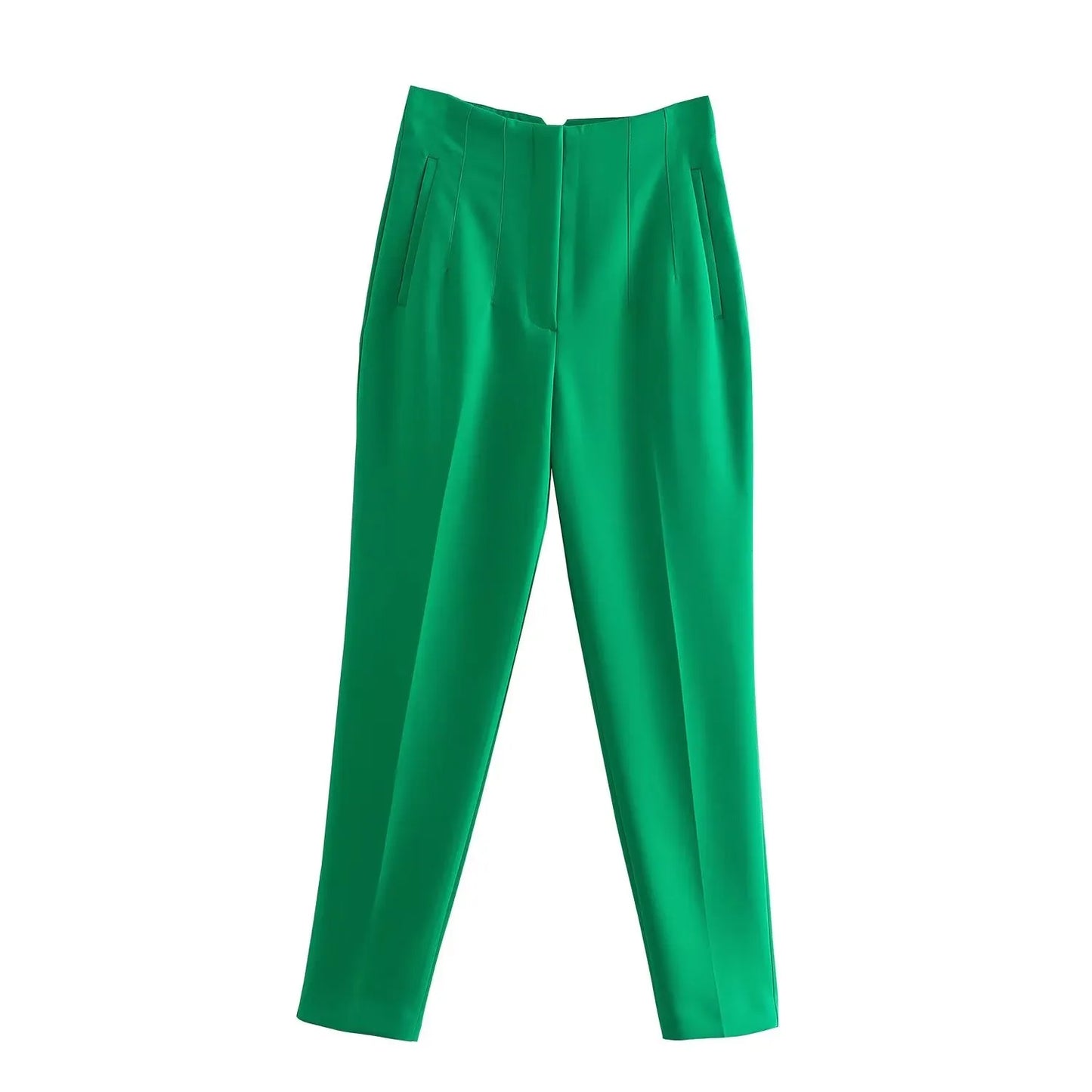Women High Waisted Cropped Pants | Casual Office Pants Green