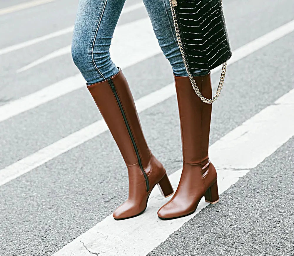Women Long Boots | Leather Boots | Knee High | Block Heels