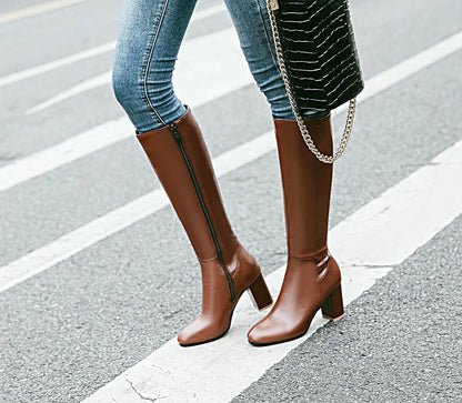 Women Long Boots | Leather Boots | Knee High | Block Heels