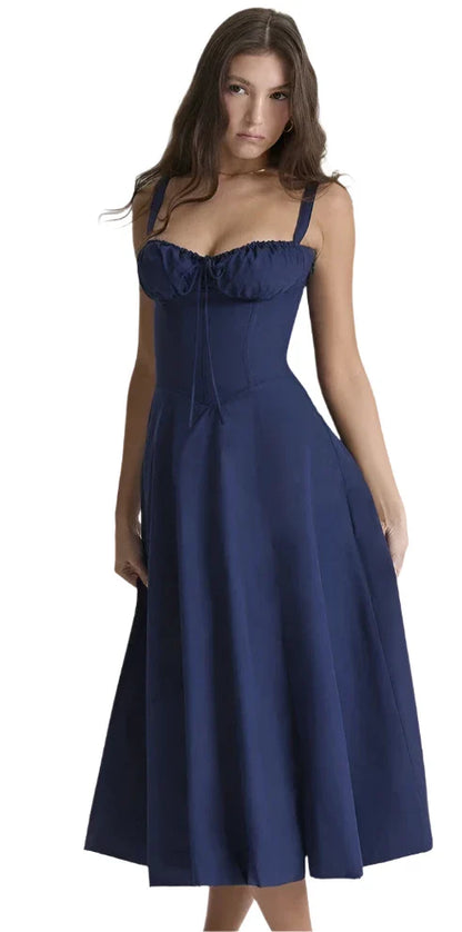 Women Plain Midi Summer Dress | Casual Slit Lace Up Dress | Sundress royal blue