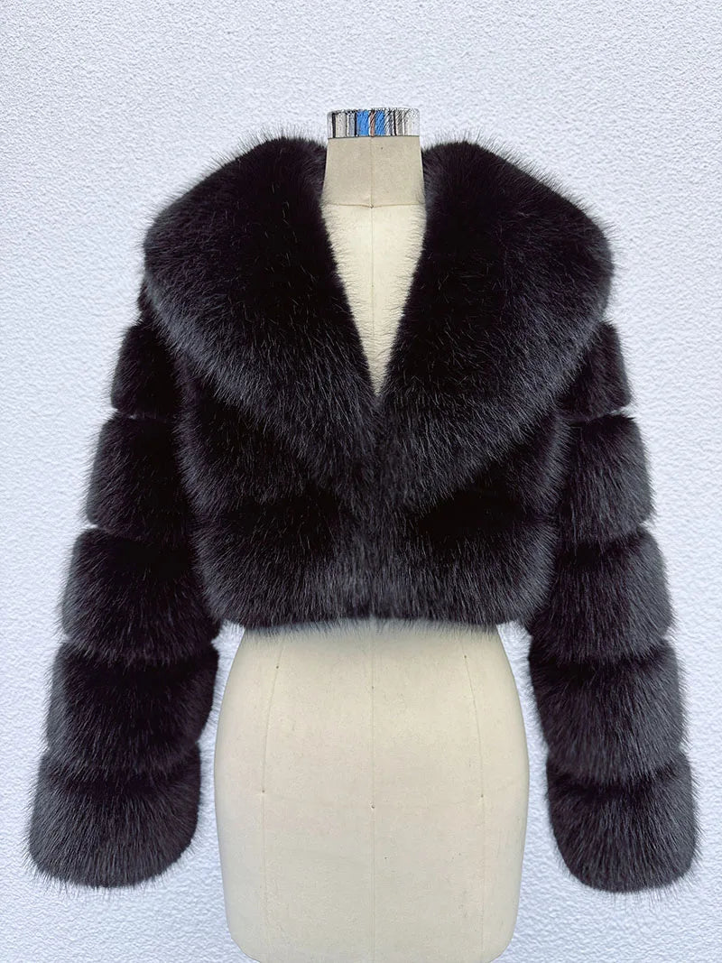Women Fluffy Cropped Fur Coat | Winter Street Style Fur Jacket black